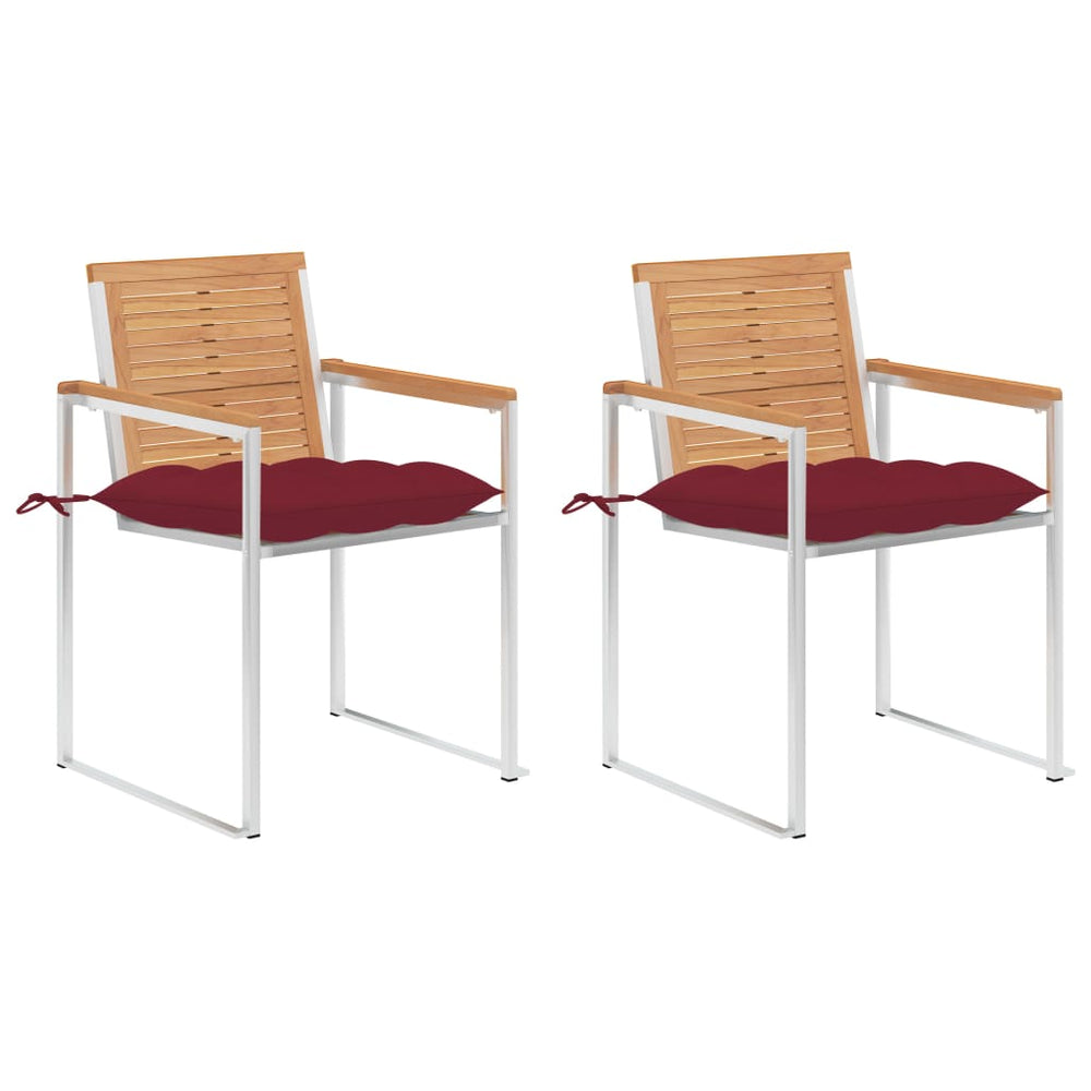 Gartenstühle mit Kissen 2 Stk. Massivholz Teak und Stahl