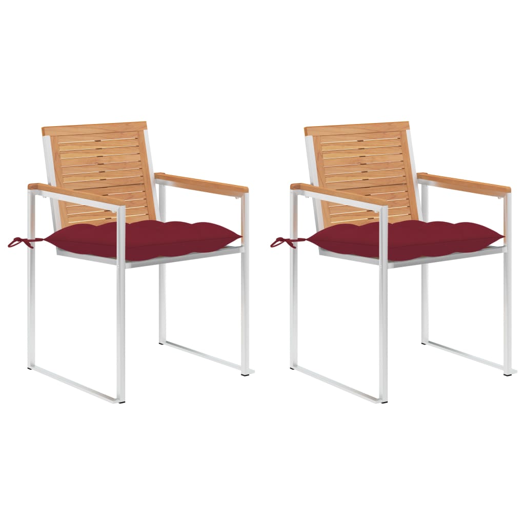 vidaXL Chaises de jardin avec coussins 2 pcs. Bois de teck massif et acier