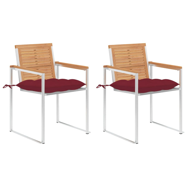 vidaXL Chaises de jardin avec coussins 2 pcs. Bois de teck massif et acier