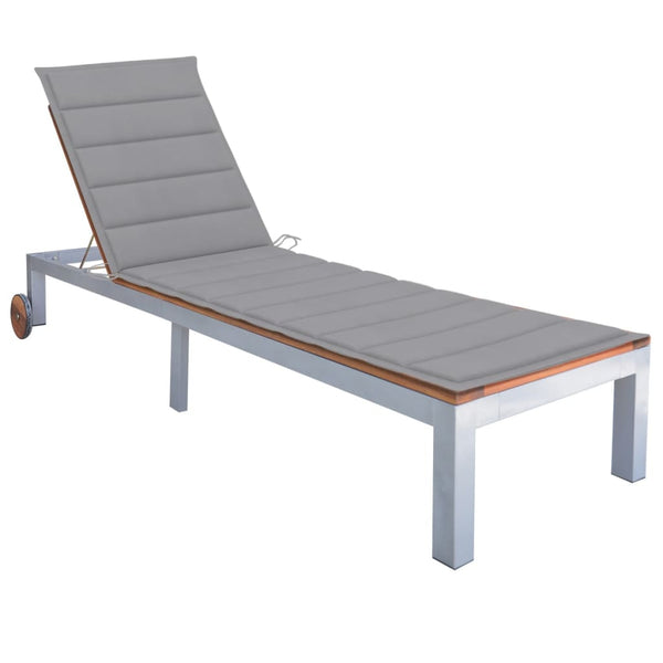 vidaXL Chaise longue avec coussin Bois d'acacia massif Acier galvanisé