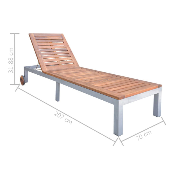vidaXL Chaise longue avec coussin Bois d'acacia massif Acier galvanisé
