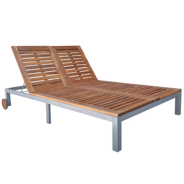 vidaXL Bain de soleil double avec coussin Bois d'acacia massif et acier