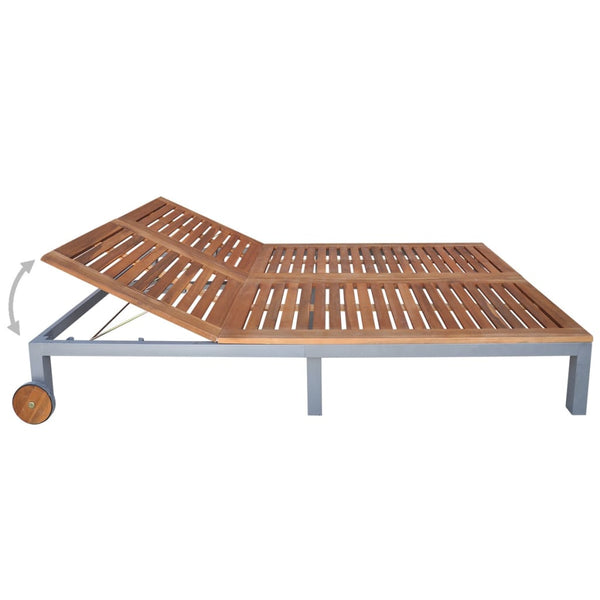 vidaXL Bain de soleil double avec coussin Bois d'acacia massif et acier