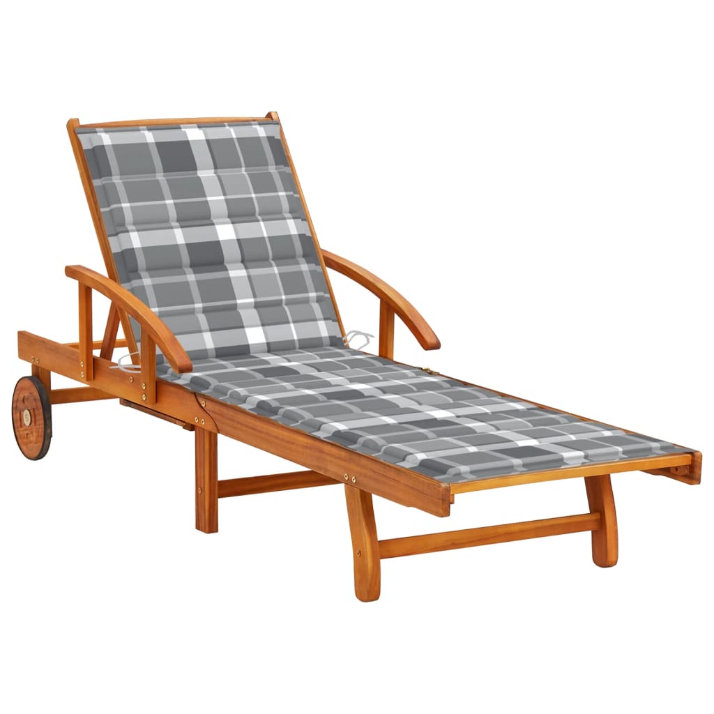 vidaXL Chaise longue avec coussin Bois d'acacia massif