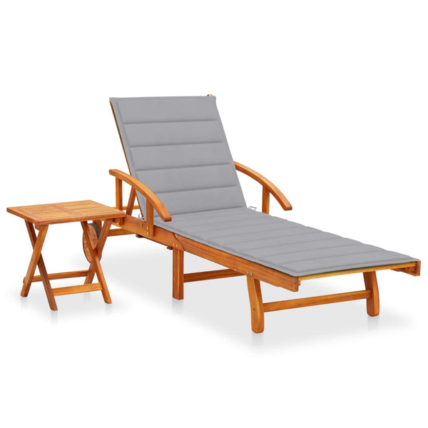 vidaXL Bain de soleil avec table et coussin Bois d'acacia massif
