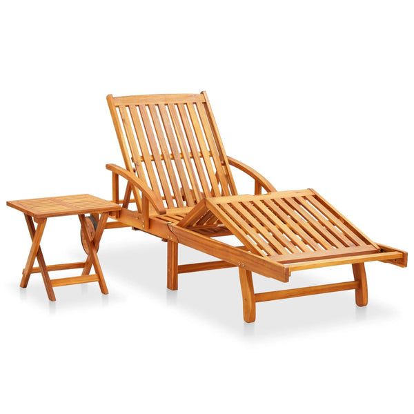 vidaXL Bain de soleil avec table et coussin Bois d'acacia massif
