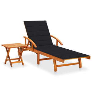 vidaXL Bain de soleil avec table et coussin Bois d'acacia massif