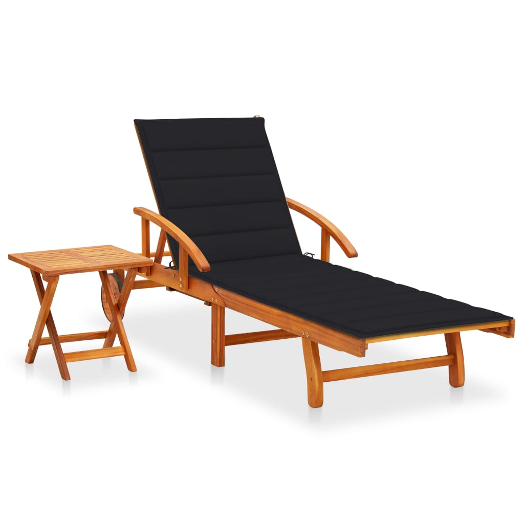 vidaXL Bain de soleil avec table et coussin Bois d'acacia massif