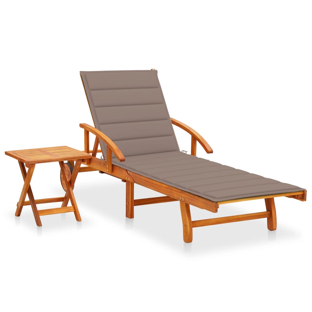 vidaXL Bain de soleil avec table et coussin Bois d'acacia massif