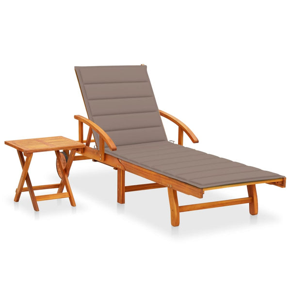 vidaXL Bain de soleil avec table et coussin Bois d'acacia massif