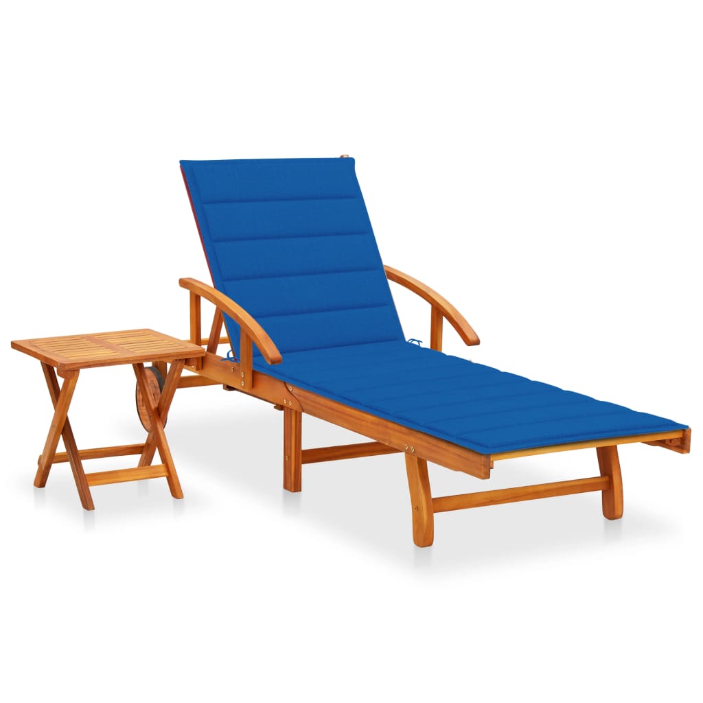vidaXL Bain de soleil avec table et coussin Bois d'acacia massif