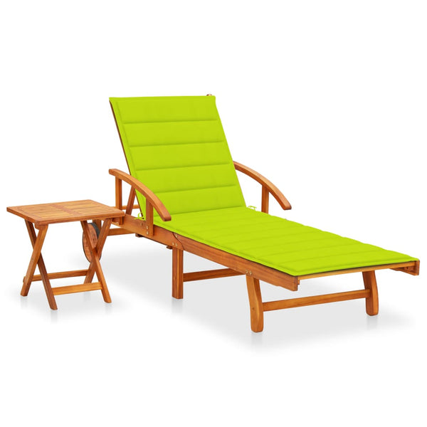 vidaXL Bain de soleil avec table et coussin Bois d'acacia massif