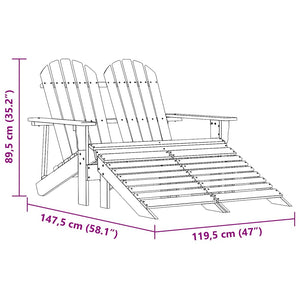 Adirondack-Gartenbank 2-Sitzer mit Fußteil Tannenholz Rosa