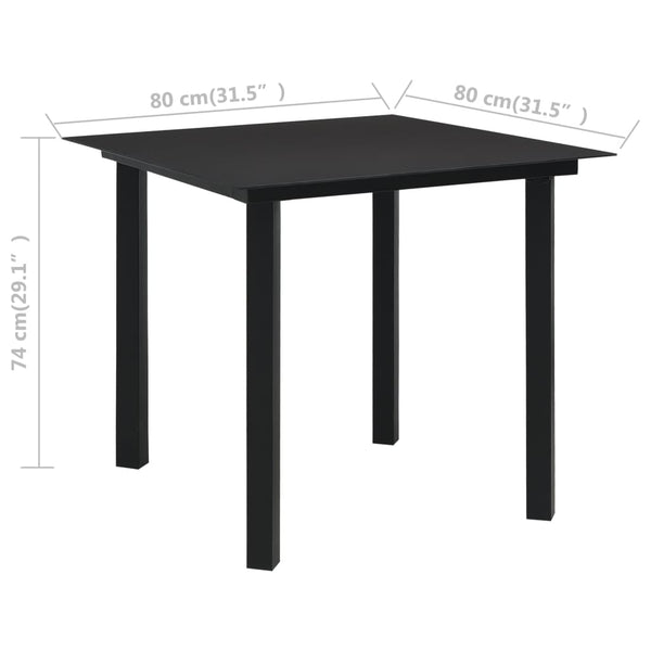 3-tlg. Garten-Essgruppe Schwarz Glas und Stahl