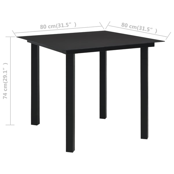 5-tlg. Garten-Essgruppe Schwarz Glas und Stahl