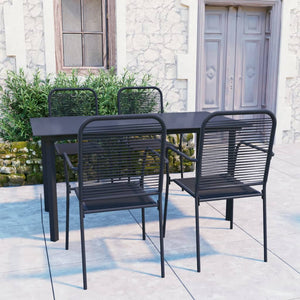 5-tlg. Garten-Essgruppe Schwarz Glas und Stahl