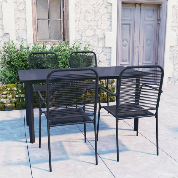 5-tlg. Garten-Essgruppe Schwarz Glas und Stahl