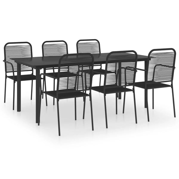 7-tlg. Garten-Essgruppe Schwarz Glas und Stahl