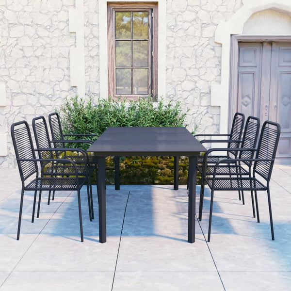 7-tlg. Garten-Essgruppe Schwarz Glas und Stahl