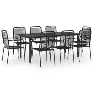 9-tlg. Garten-Essgruppe Schwarz Glas und Stahl