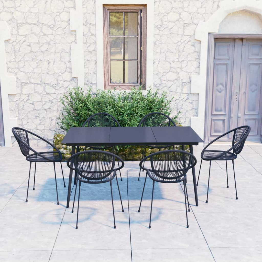 7-tlg. Garten-Essgruppe PVC Rattan Schwarz