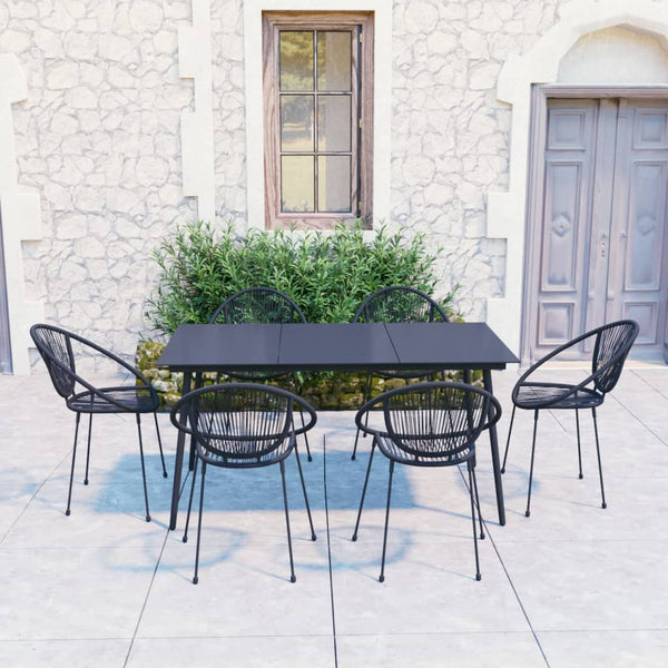 7-tlg. Garten-Essgruppe PVC Rattan Schwarz