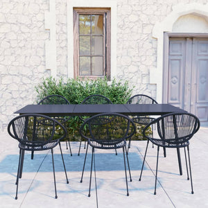 7-tlg. Garten-Essgruppe PVC Rattan Schwarz