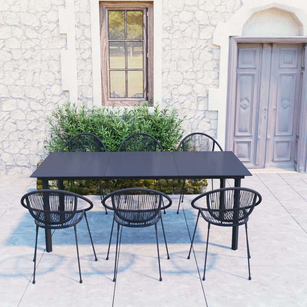 7-tlg. Garten-Essgruppe PVC Rattan Schwarz