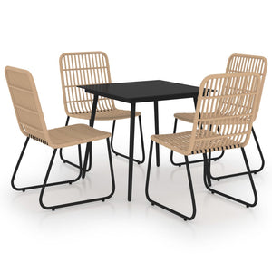 5-tlg. Garten-Essgruppe Poly Rattan und Glas