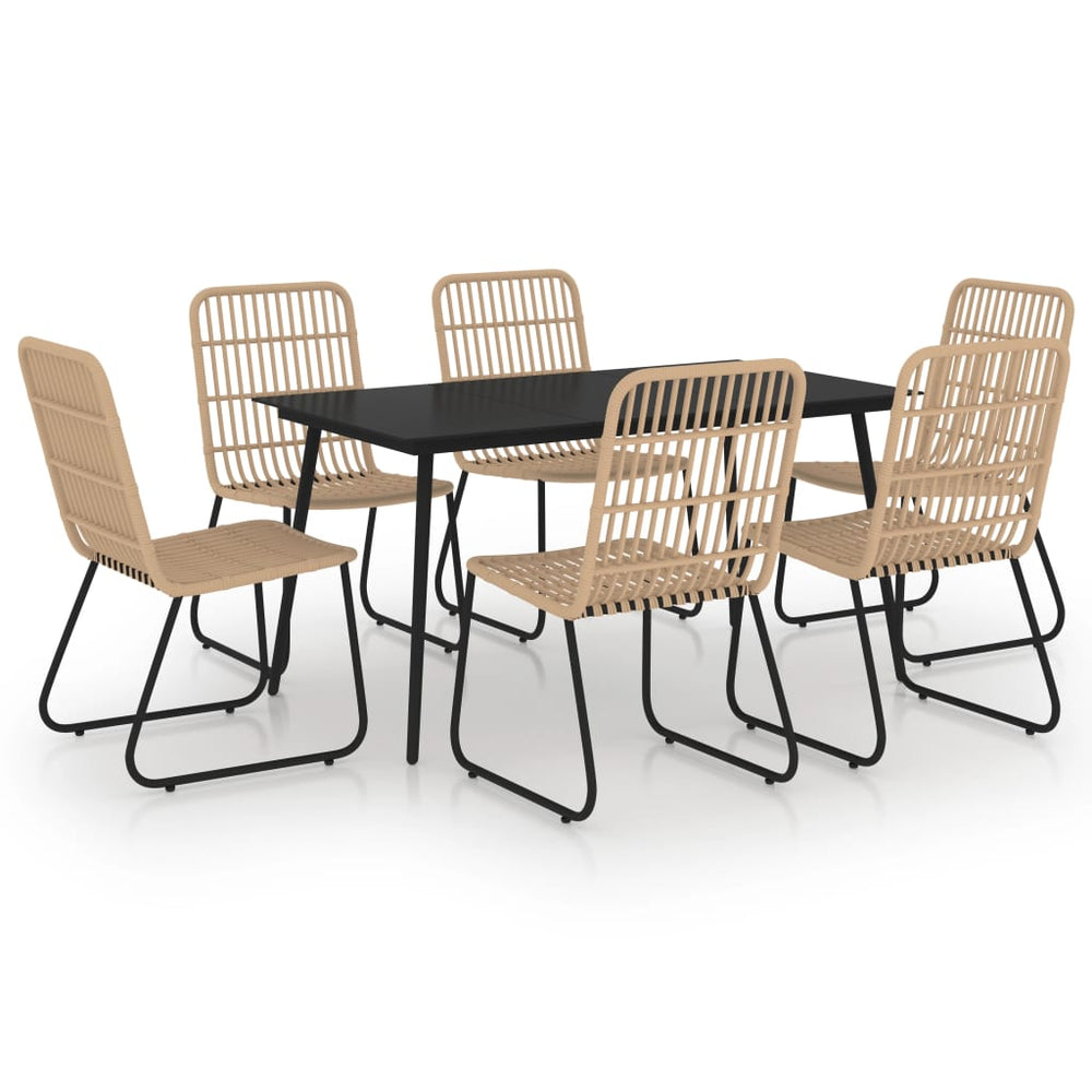 7-tlg. Garten-Essgruppe Poly Rattan und Glas
