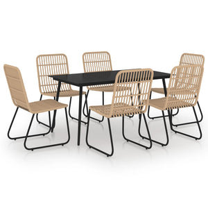 7-tlg. Garten-Essgruppe Poly Rattan und Glas