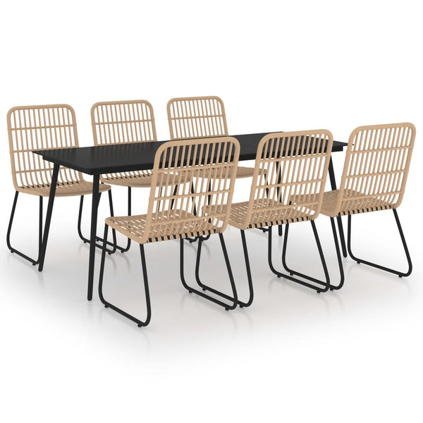 7-tlg. Garten-Essgruppe Poly Rattan und Glas