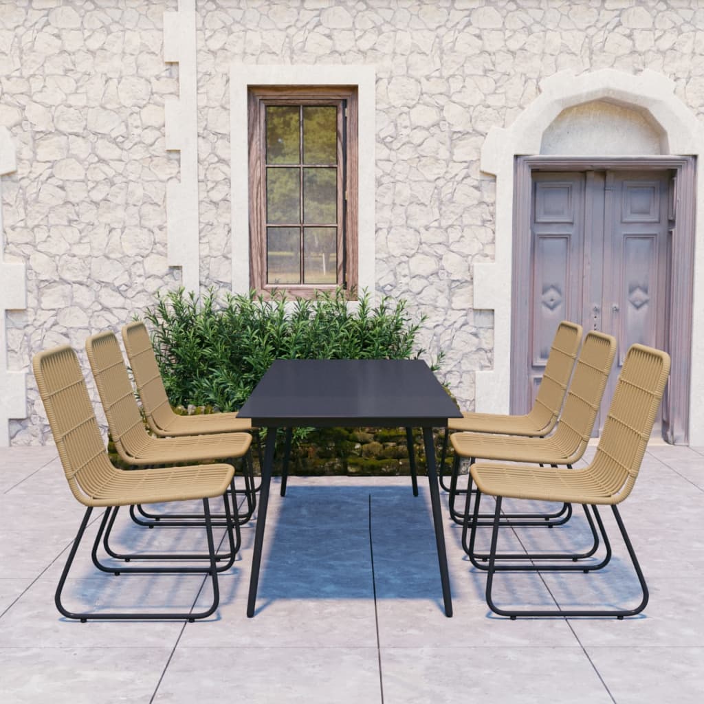 7-tlg. Garten-Essgruppe Poly Rattan und Glas