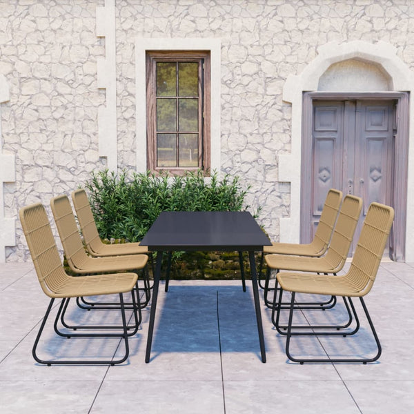 7-tlg. Garten-Essgruppe Poly Rattan und Glas