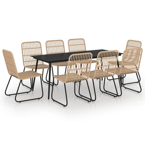 9-tlg. Garten-Essgruppe Poly Rattan und Glas