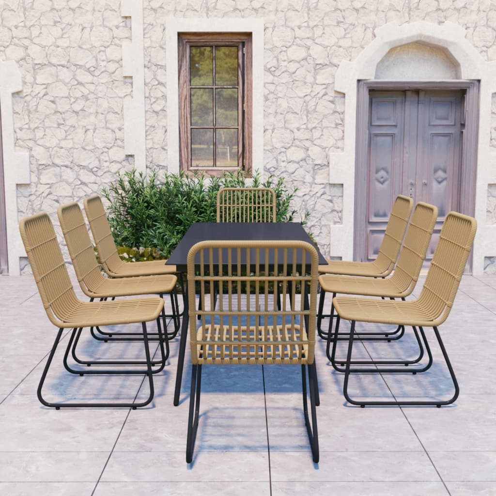 9-tlg. Garten-Essgruppe Poly Rattan und Glas