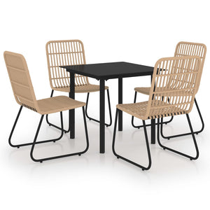 5-tlg. Garten-Essgruppe Poly Rattan und Glas