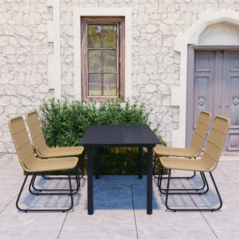 5-tlg. Garten-Essgruppe Poly Rattan und Glas