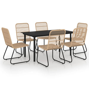 7-tlg. Garten-Essgruppe Poly Rattan und Glas