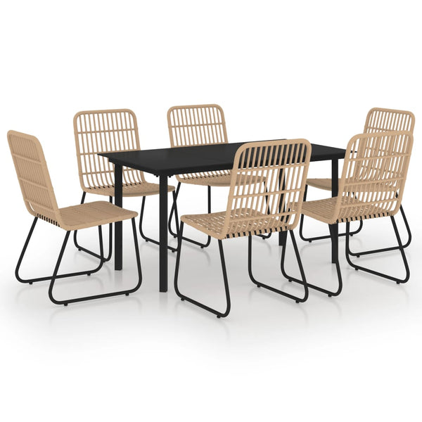 7-tlg. Garten-Essgruppe Poly Rattan und Glas