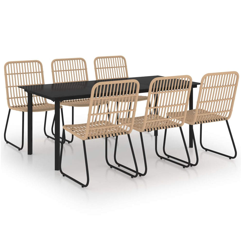 7-tlg. Garten-Essgruppe Poly Rattan und Glas