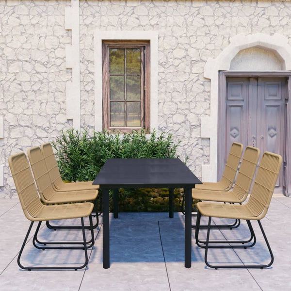 7-tlg. Garten-Essgruppe Poly Rattan und Glas