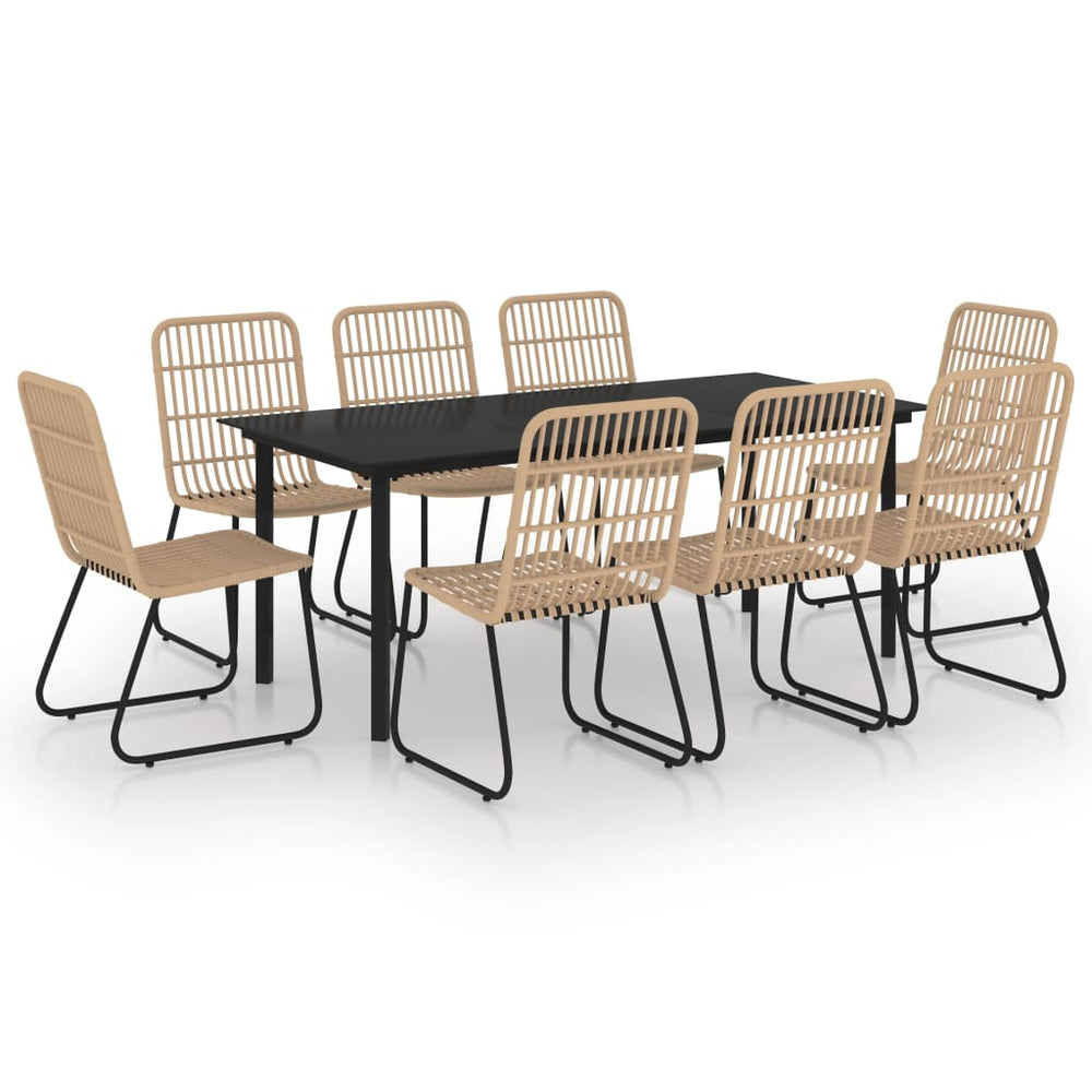 9-tlg. Garten-Essgruppe Poly Rattan und Glas