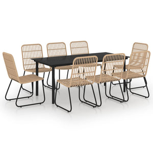 9-tlg. Garten-Essgruppe Poly Rattan und Glas