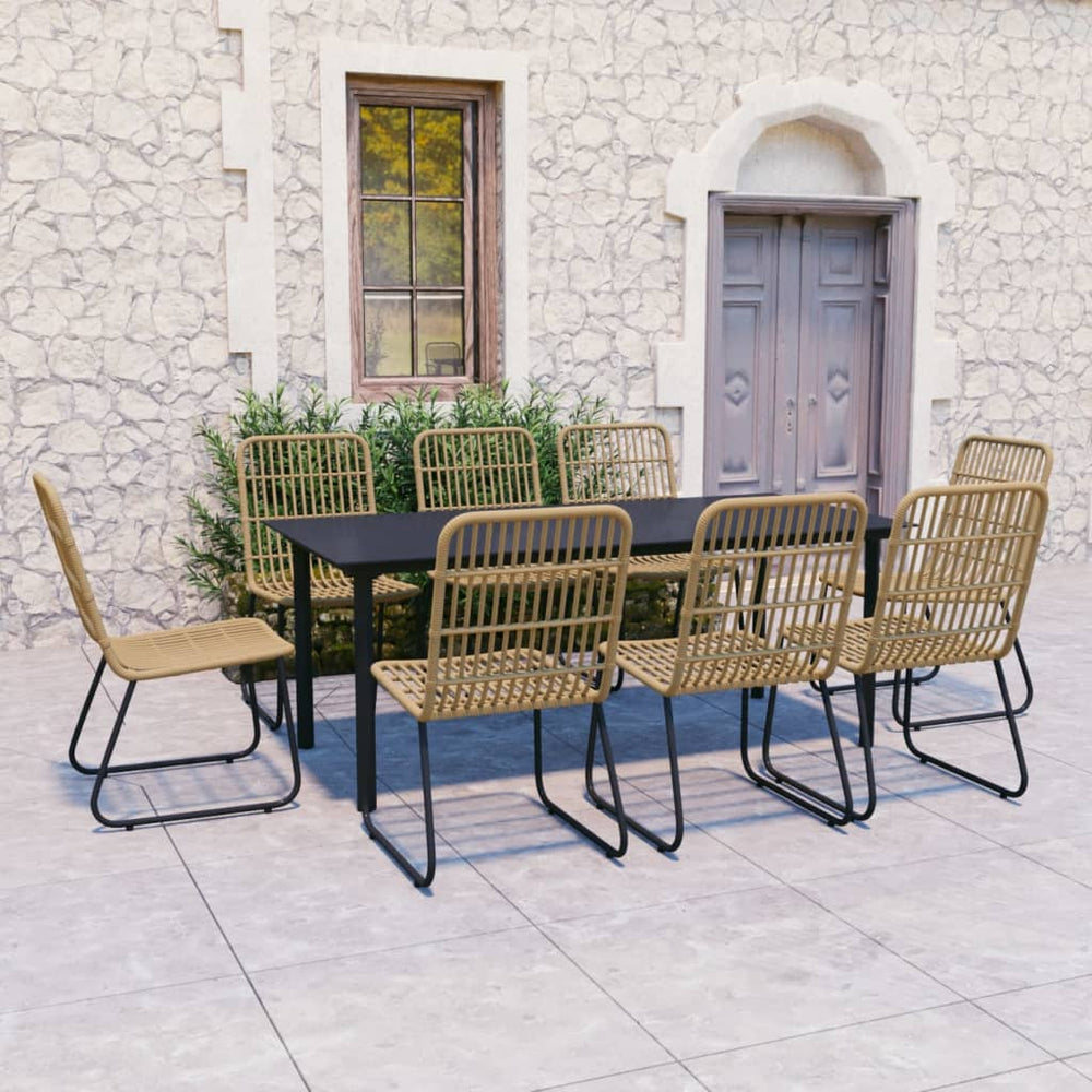 9-tlg. Garten-Essgruppe Poly Rattan und Glas