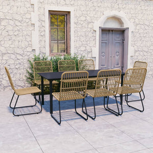 9-tlg. Garten-Essgruppe Poly Rattan und Glas