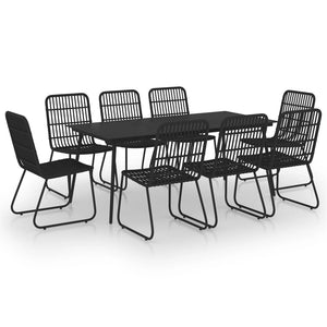 9-tlg. Garten-Essgruppe Poly Rattan und Glas