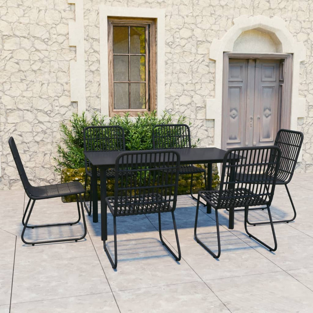 7-tlg. Garten-Essgruppe Poly Rattan und Glas