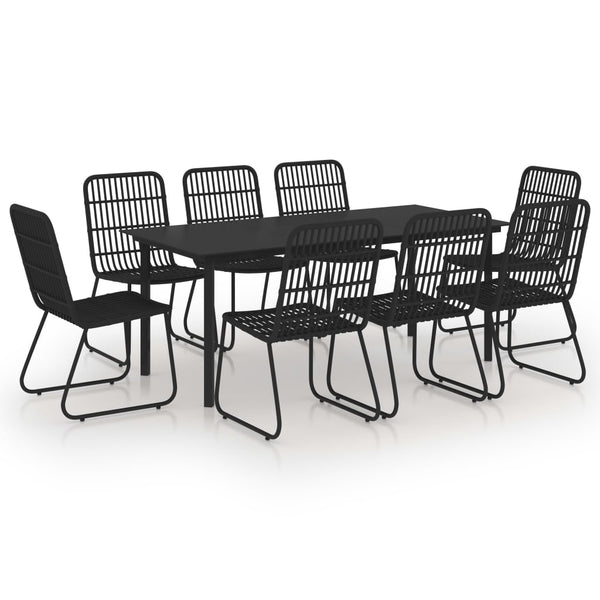 9-tlg. Garten-Essgruppe Poly Rattan und Glas