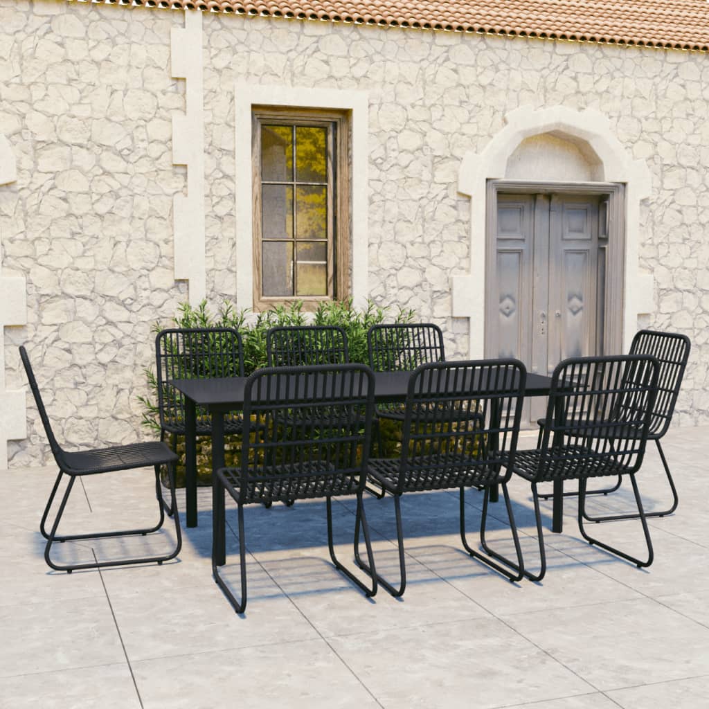9-tlg. Garten-Essgruppe Poly Rattan und Glas